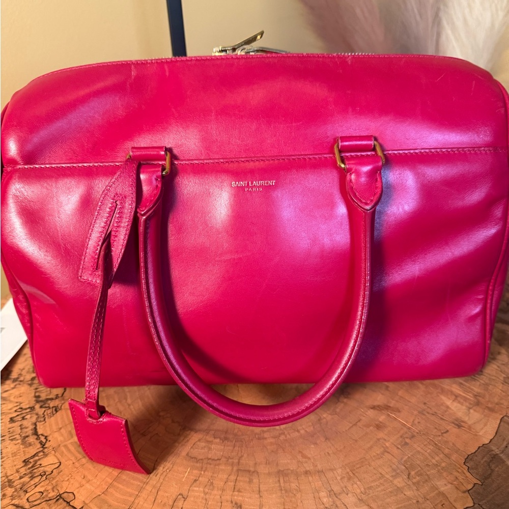 Saint Laurent Vibrant Pink Leather Top Handle Classic Duffel